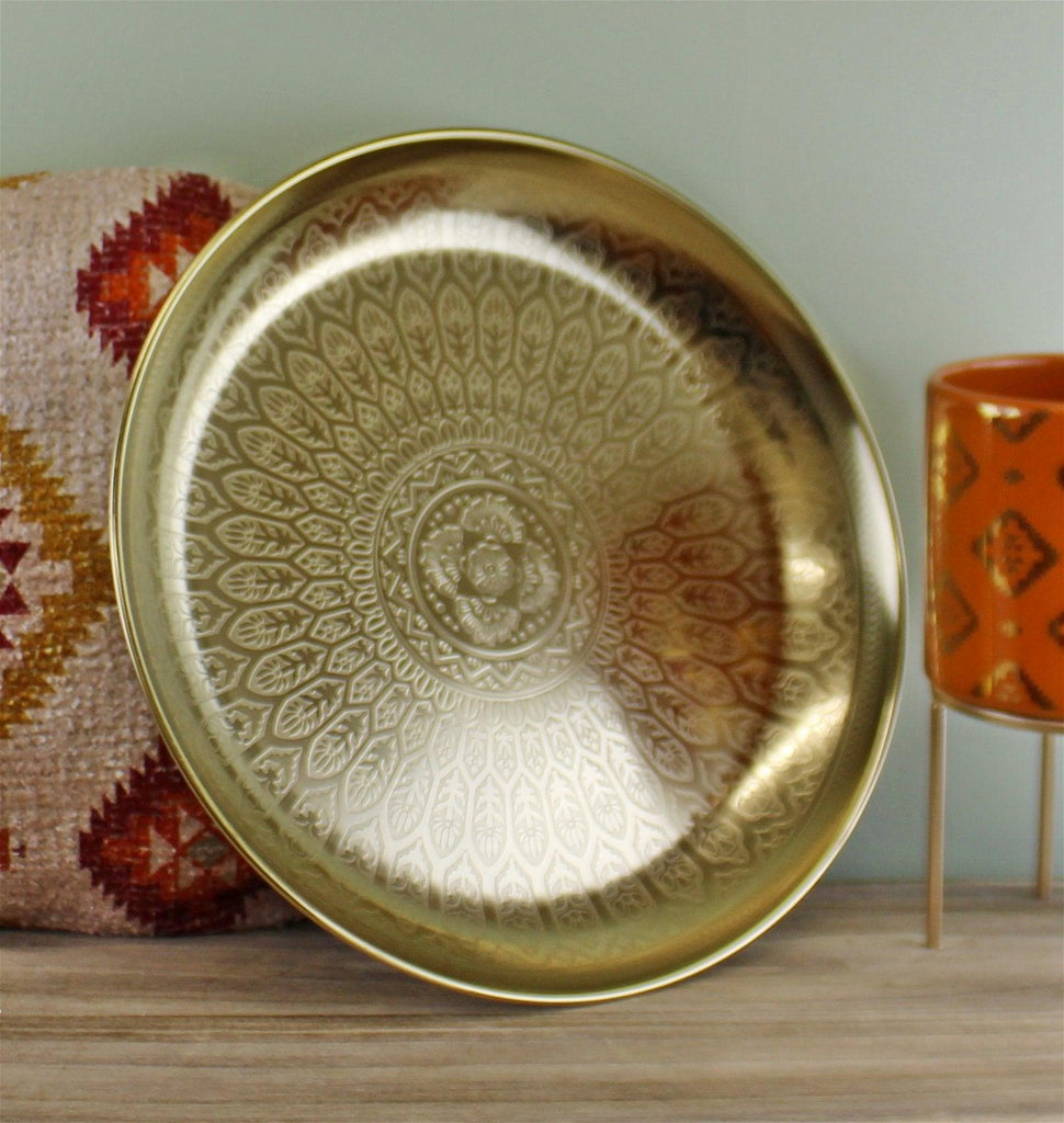 Kasbah Design Decorative Gold Metal Tray - Shades 4 Seasons