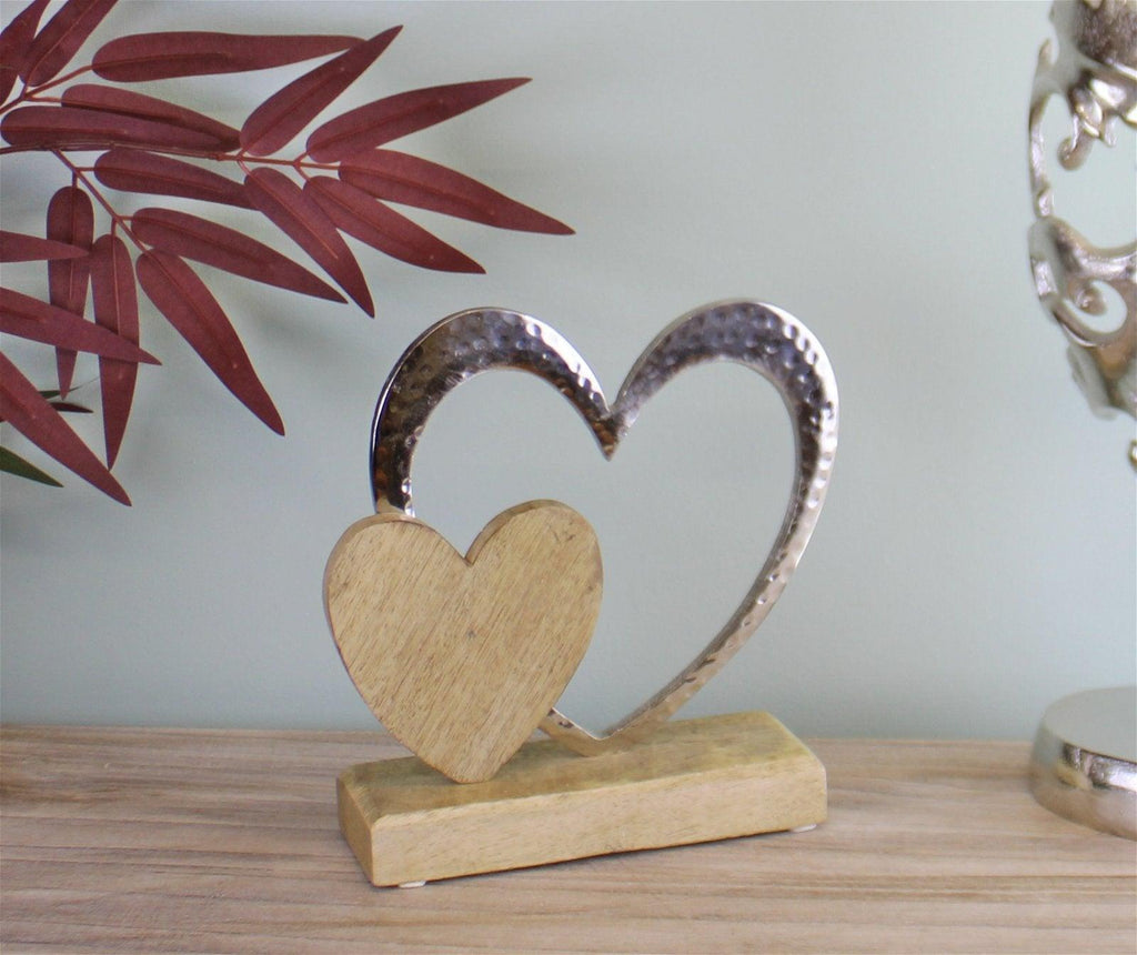Large Double Heart On Wooden Base Ornament - Shades 4 Seasons