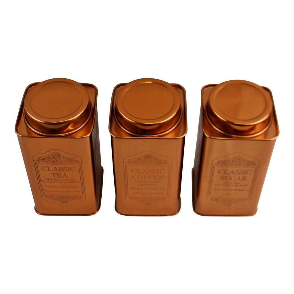 Large Metal Copper Coloured Tea, Coffee & Sugar Storage Tins - Shades 4 Seasons