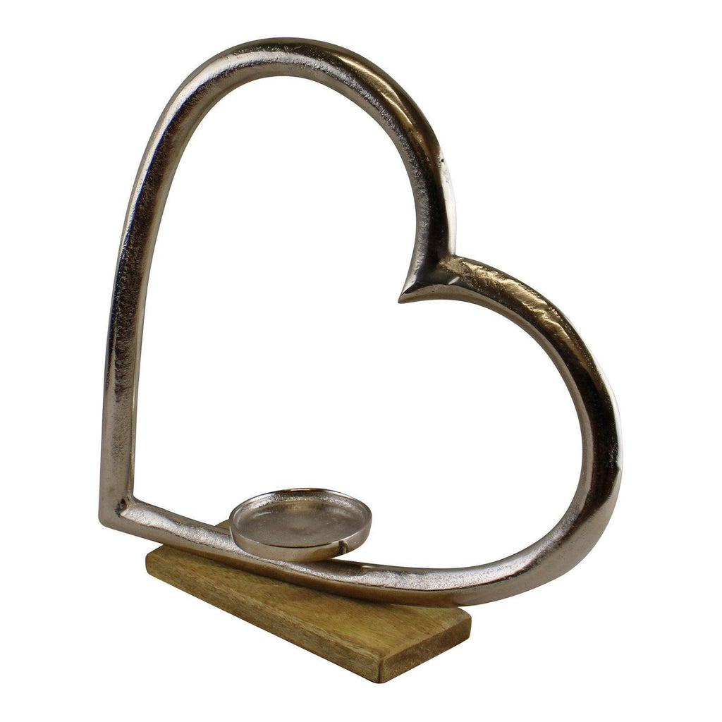 Large Metal Heart Candle Holder With Wooden Base - Shades 4 Seasons