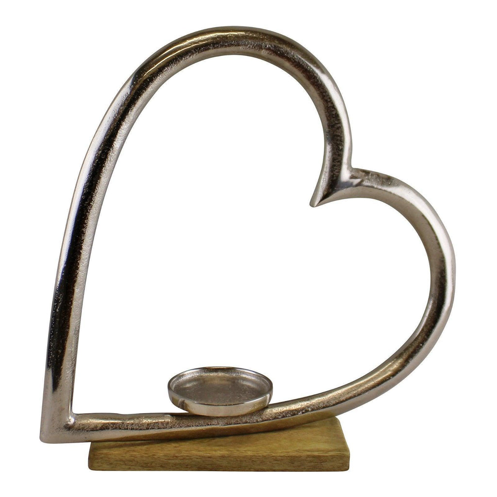 Large Metal Heart Candle Holder With Wooden Base - Shades 4 Seasons