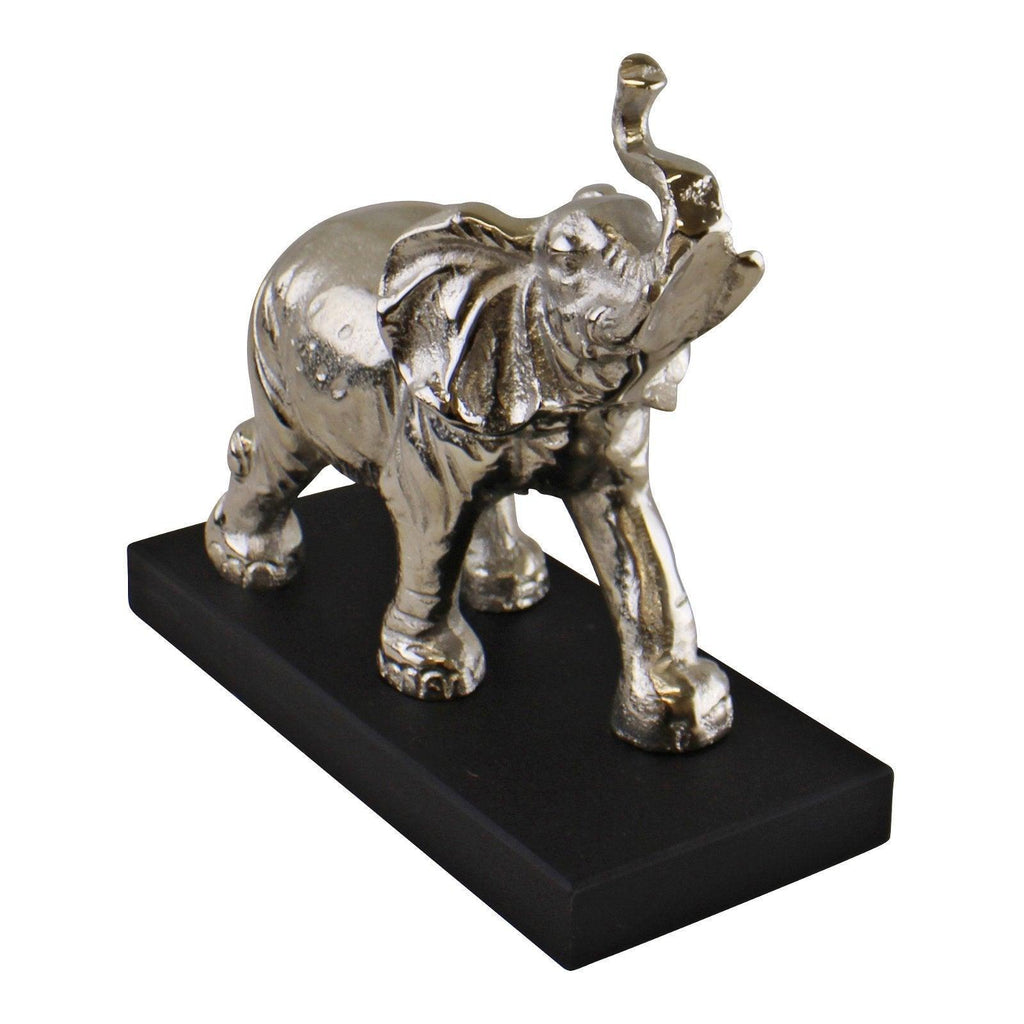 Large Ornamental Silver Metal Elephant On Plinth - Shades 4 Seasons