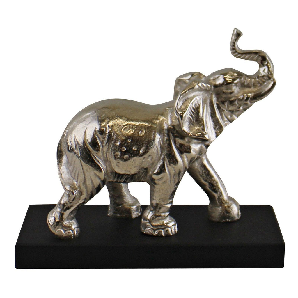 Large Ornamental Silver Metal Elephant On Plinth - Shades 4 Seasons
