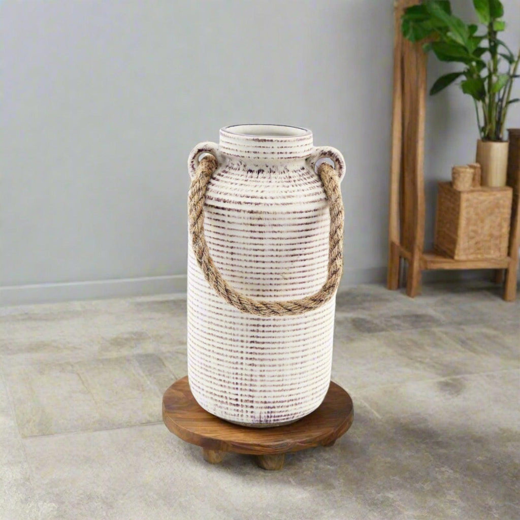 Large Stone Vase with Rope Handle Geko Products