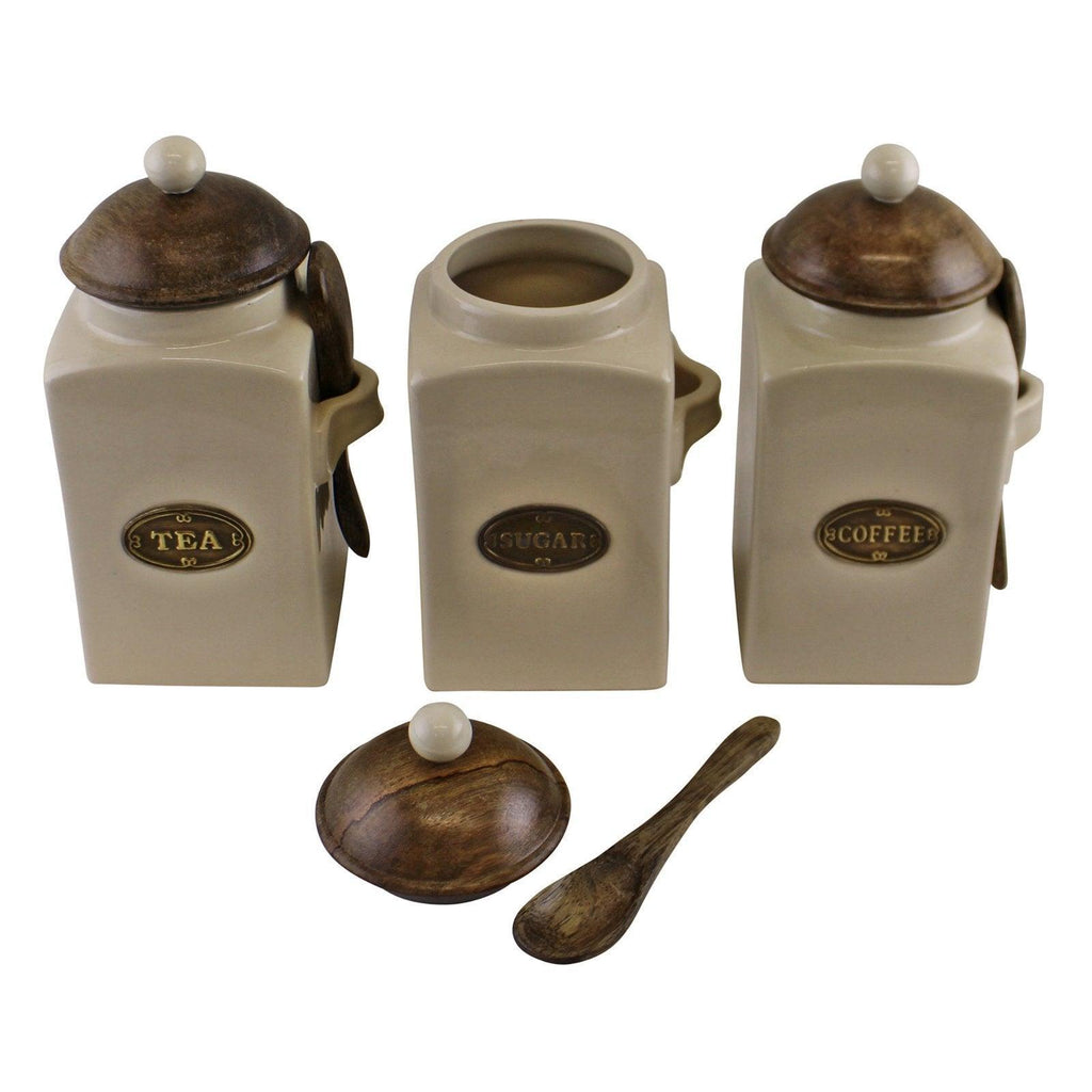 Large Tea, Coffee & Sugar Canisters With Spoons - Shades 4 Seasons