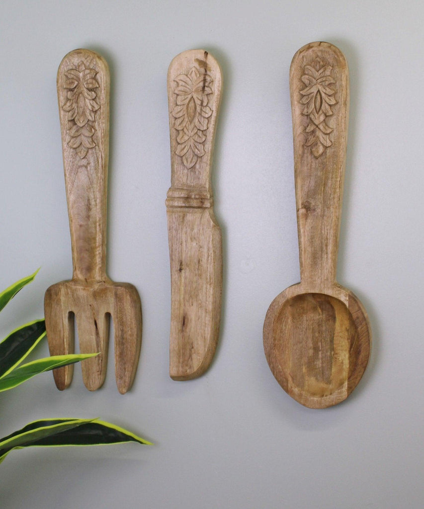 Large Wooden Wall Hanging Cutlery Set of 3 - Shades 4 Seasons