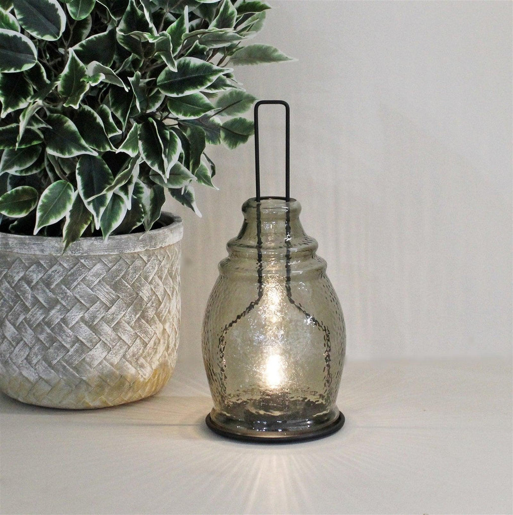 LED Glass Lantern, Grey & Black, 35x15cm. - Shades 4 Seasons