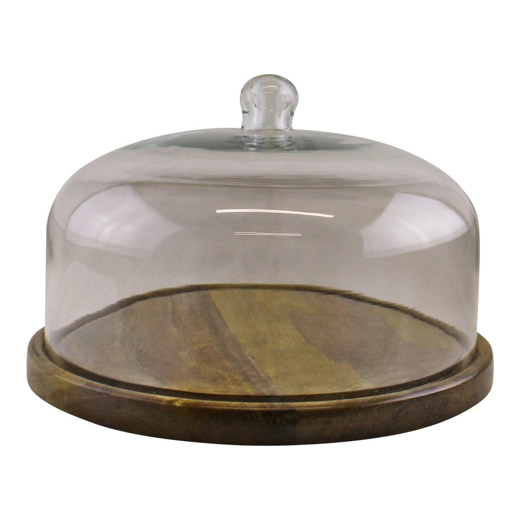Mango Wood Cake Stand With Glass Dome - Shades 4 Seasons