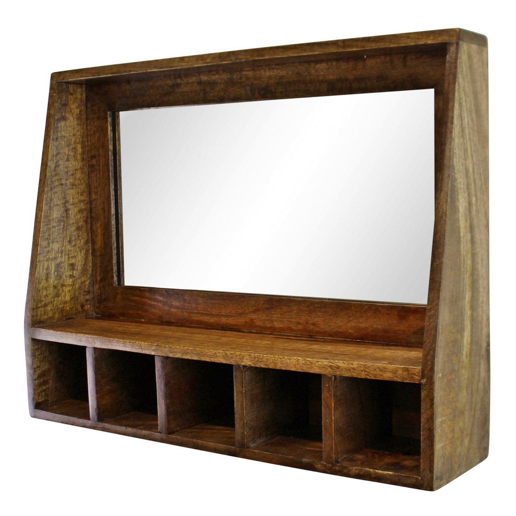 Mango Wood Wall Shelf With Mirror & Storage Slots - Shades 4 Seasons