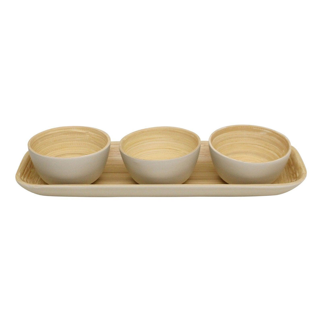 Natural Interiors Bamboo Set Of 3 Serving Bowls On Tray - Shades 4 Seasons