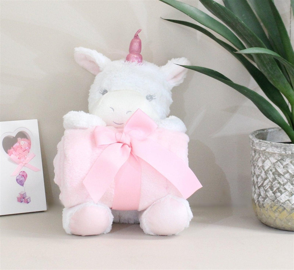 New Baby White Unicorn Teddy & Pink Throw - Shades 4 Seasons