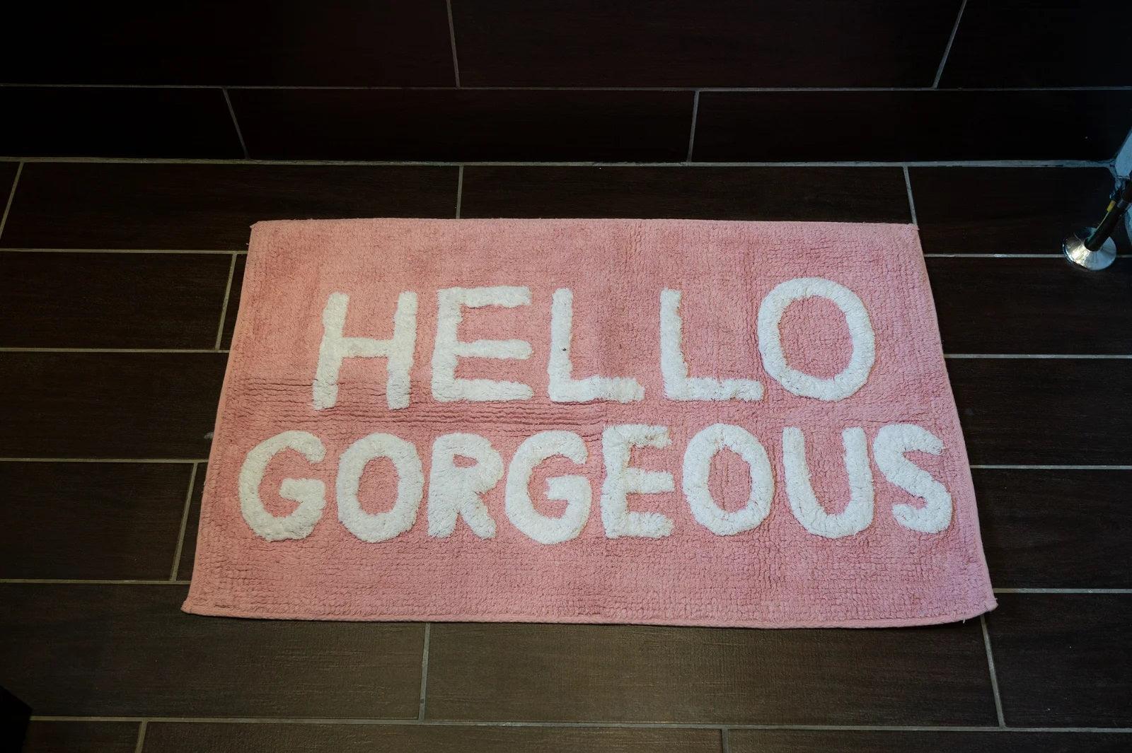 Pink Fabric Bath Mat Hello Gorgeous – Shades 4 Seasons