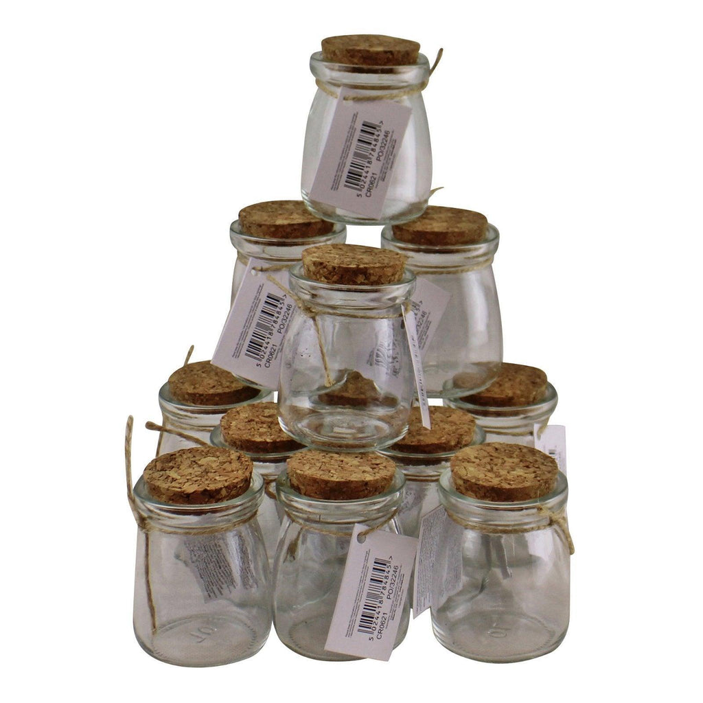 Set of 12 Small, Craft Storage Glass Jars With Cork Stoppers - Shades 4 Seasons