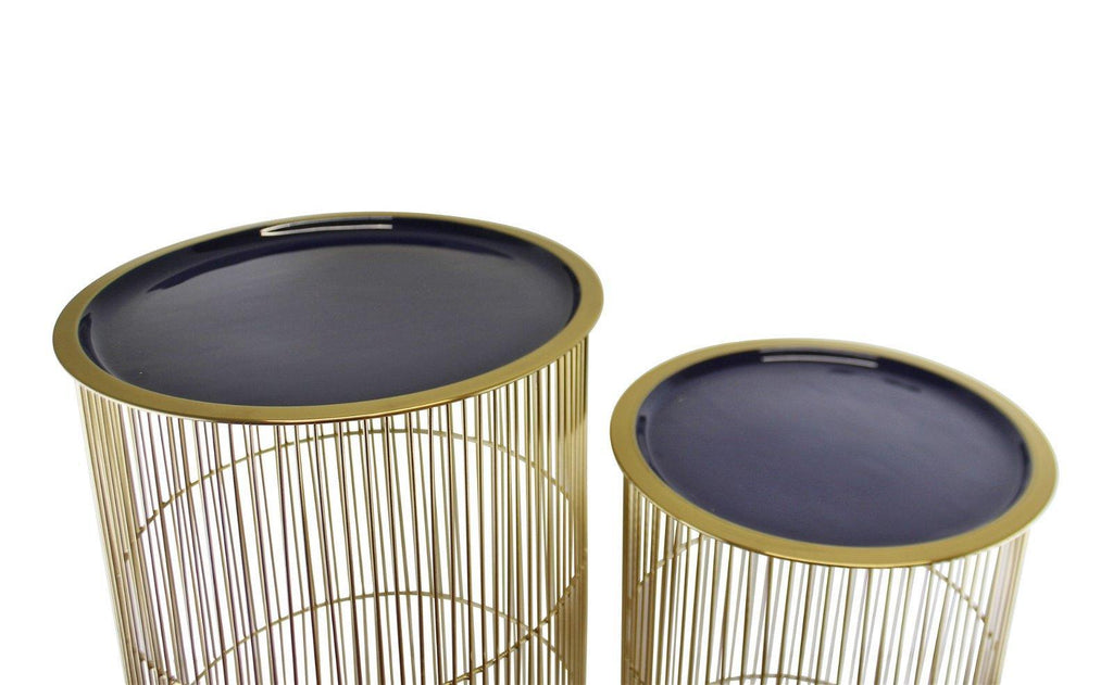 Set of 2 Decorative Side Tables in Gold & Navy Blue - Shades 4 Seasons