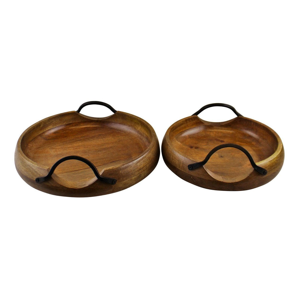 Set Of 2 Mango Wood Bowls With Metal Handles - Shades 4 Seasons