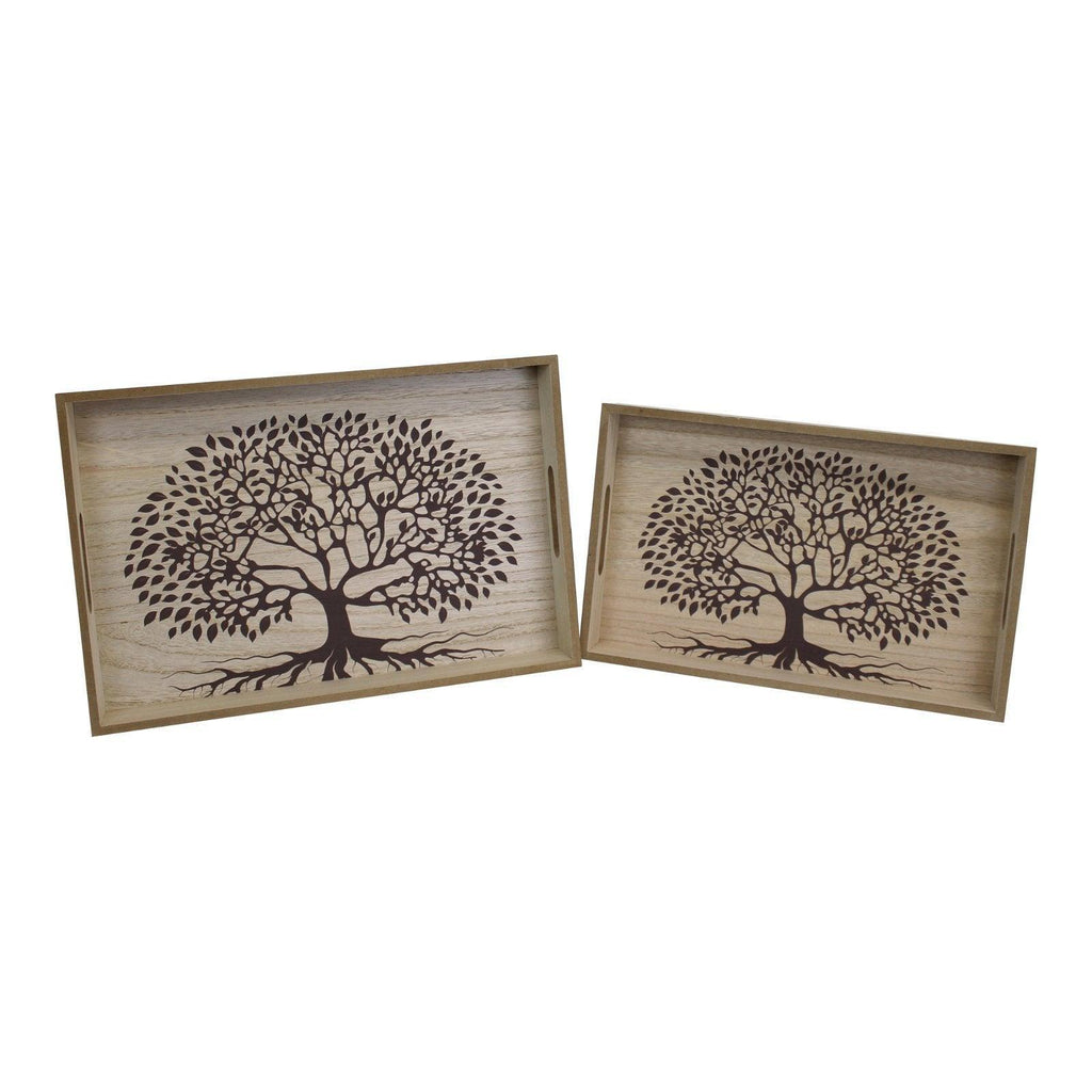 Set Of 2 Tree Of Life Wooden Trays - Shades 4 Seasons