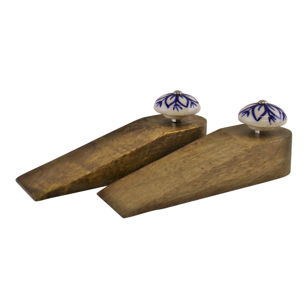 Set Of 2 Wooden Door Wedges With Ceramic Knobs - Shades 4 Seasons