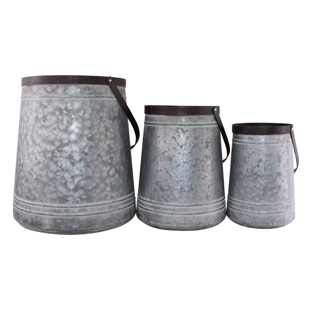 Set of 3 Bucket Style Metal Planters - Shades 4 Seasons