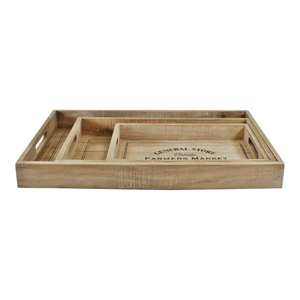 Set Of 3 General Store Wooden Trays With Handles - Shades 4 Seasons