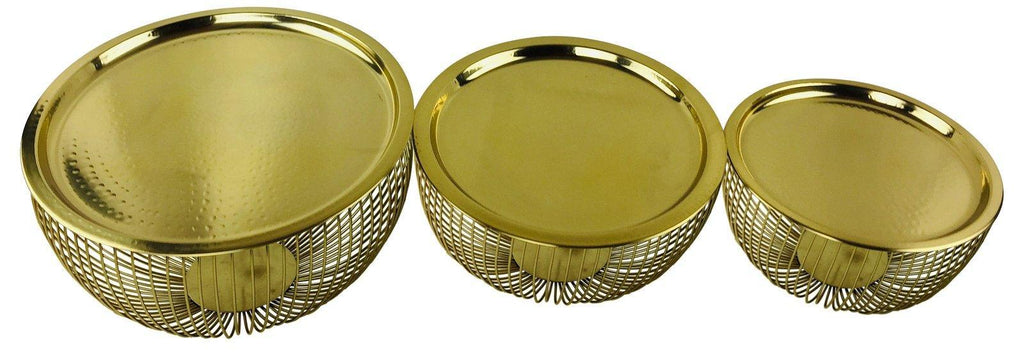 Set Of 3 Gold Bowls With Plate Tops - Shades 4 Seasons