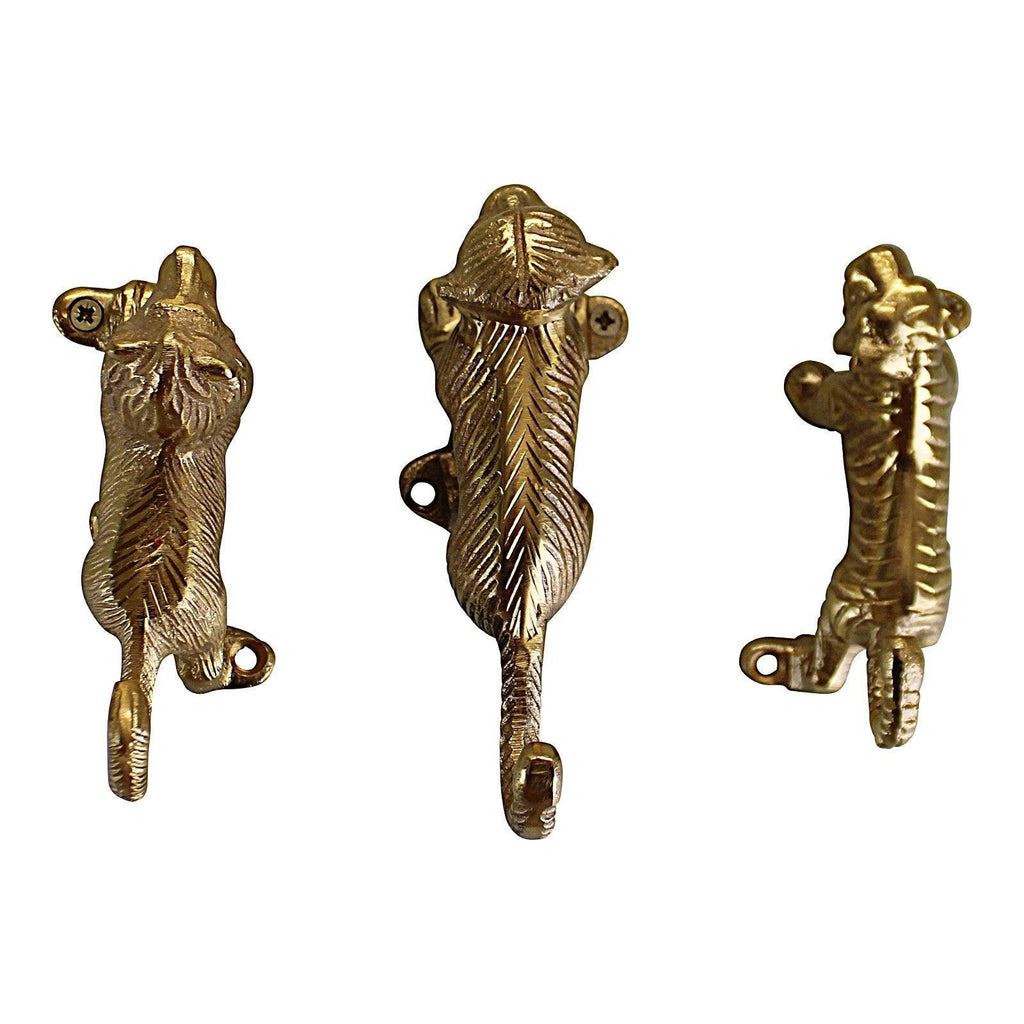 Set of 3 Gold Metal Safari Animal Coat Hooks - Shades 4 Seasons