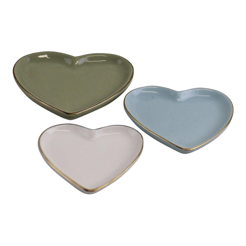 Set Of 3 Heart Shaped Ceramic Trinket Plates With A Gold Edge - Shades 4 Seasons