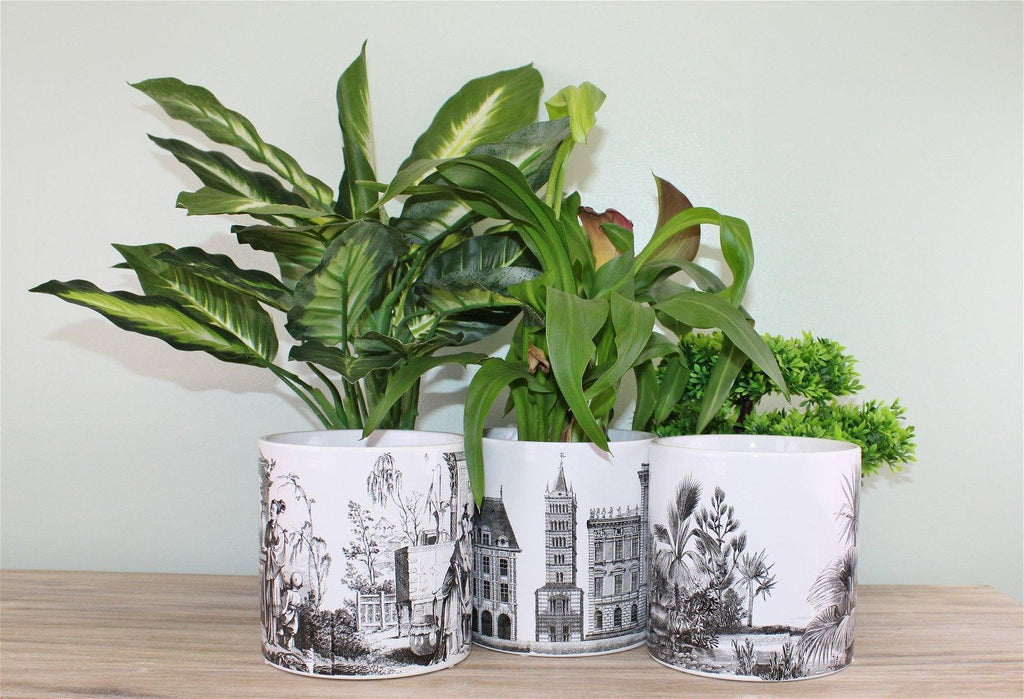 Set of 3 Monochrome Ceramic Small Planters - Shades 4 Seasons