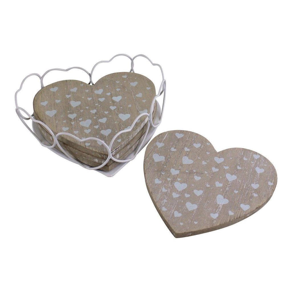 Set Of 4 Heart Shaped Coasters In Wire Holder - Shades 4 Seasons