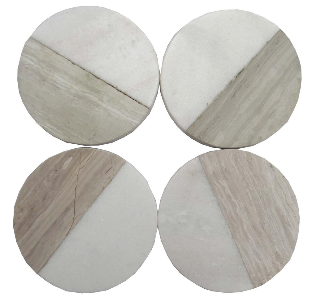 Set of 4 Wood Effect Marble Coasters - Round - Shades 4 Seasons