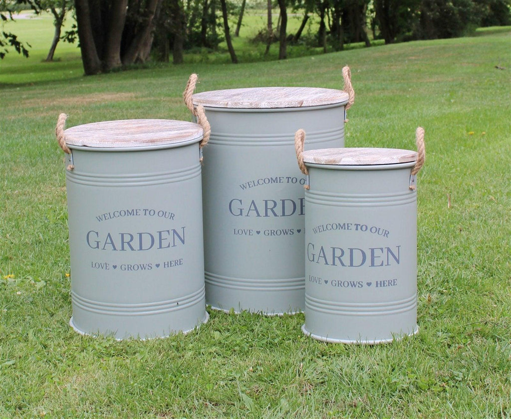 Set of Three Potting Shed Green Round Storage Tins - Shades 4 Seasons