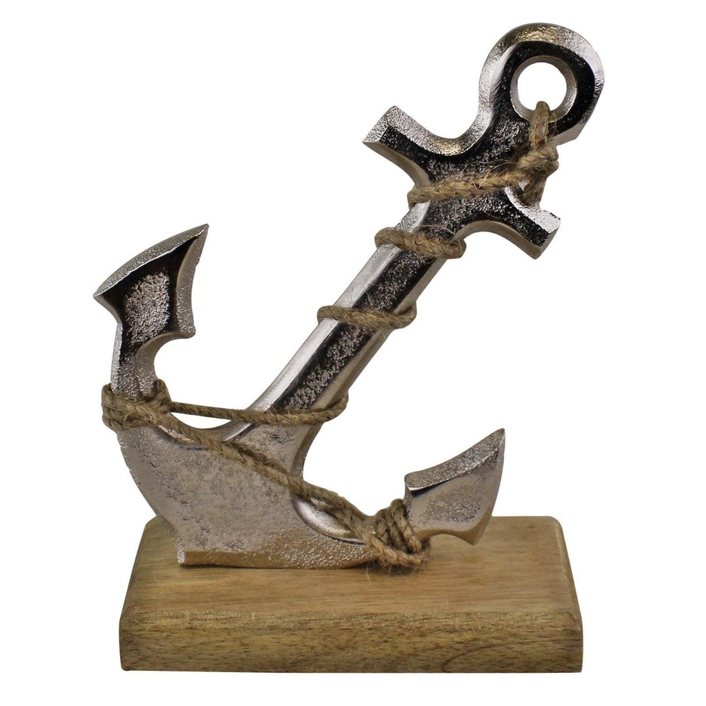 Silver Metal Anchor Ornament On Wooden Base - Shades 4 Seasons