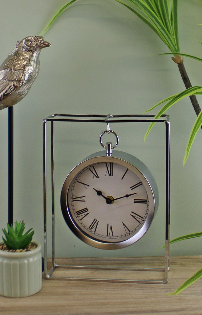 Silver Metal Freestanding Hanging Clock In Frame, 25cm - Shades 4 Seasons
