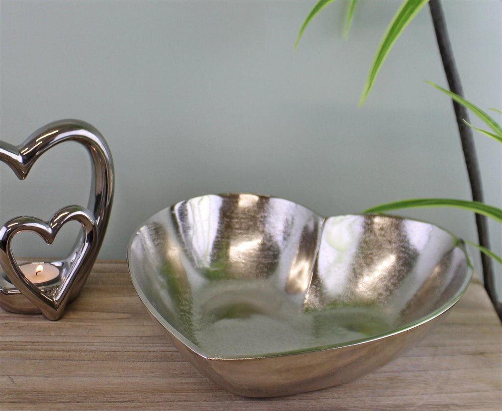 Silver Metal Heart Shaped Decorative Bowl - Shades 4 Seasons