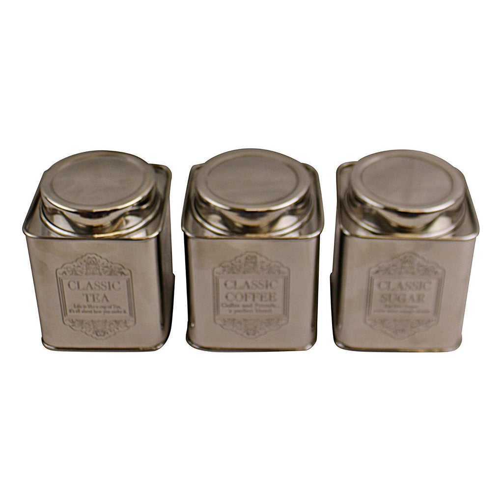 Silver Metal Tea, Coffee & Sugar Storage Tins - Shades 4 Seasons