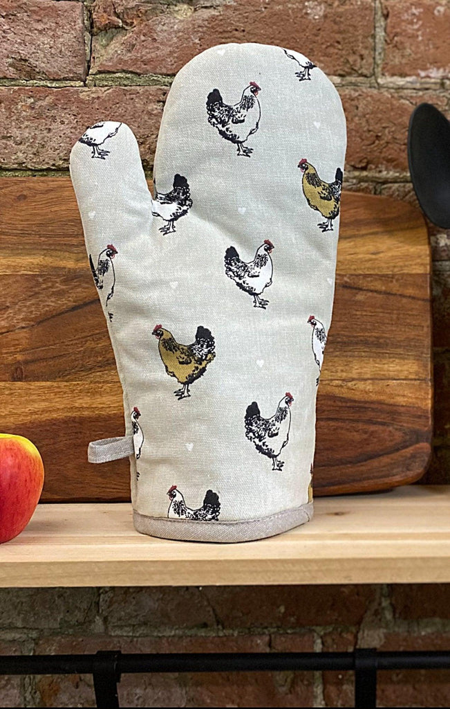 Single Oven Glove With A Chicken Print Design - Shades 4 Seasons