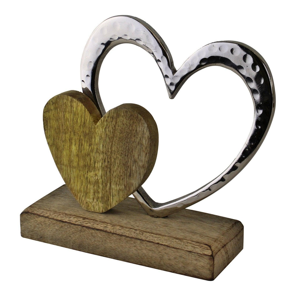 Small Double Heart On Wooden Base Ornament - Shades 4 Seasons