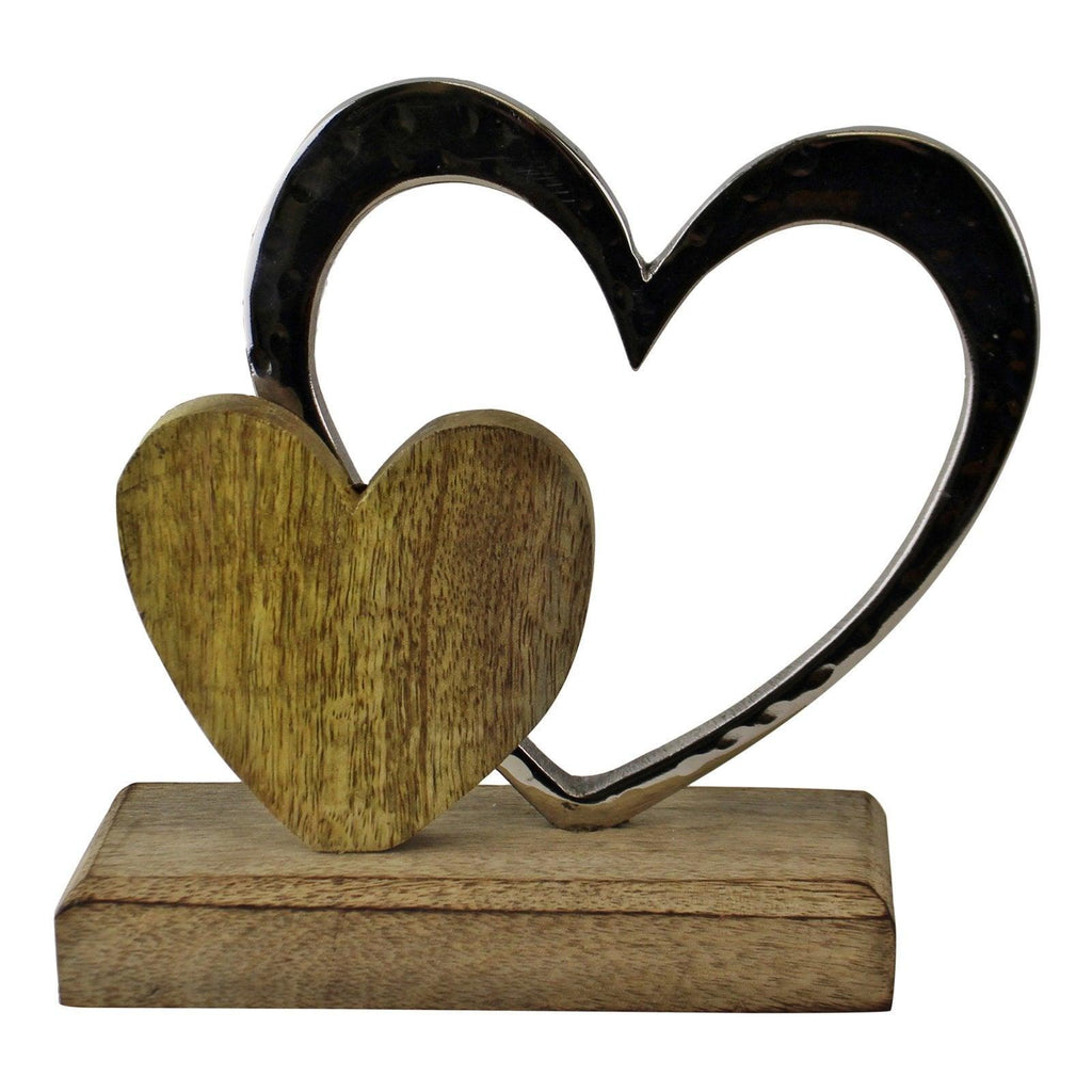 Small Double Heart On Wooden Base Ornament - Shades 4 Seasons