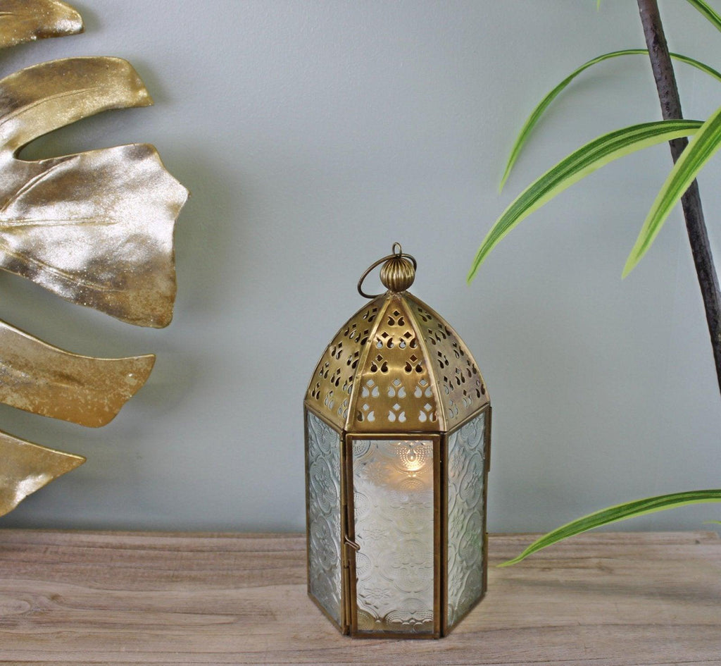 Small Gold Metal Moroccan Style Kasbah Candle Lantern - Shades 4 Seasons