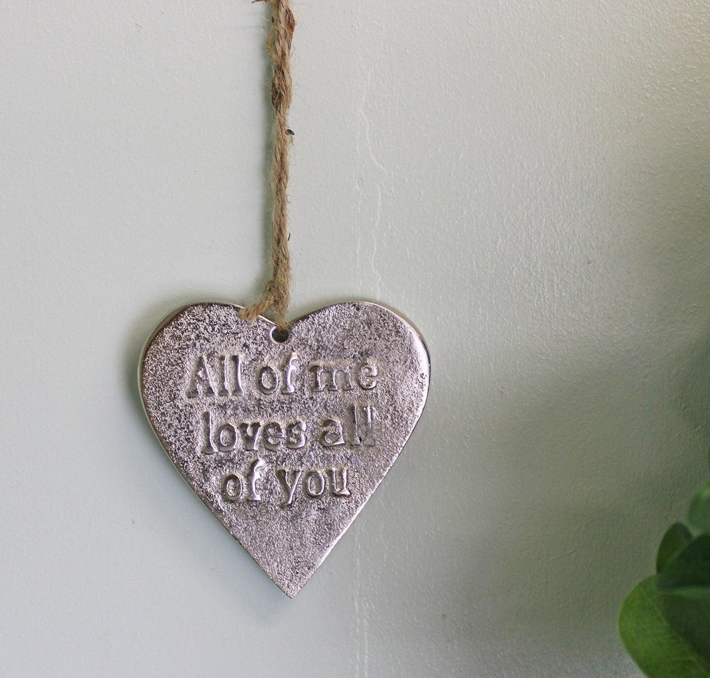 Small Hanging Silver Heart with Love Quote - Shades 4 Seasons
