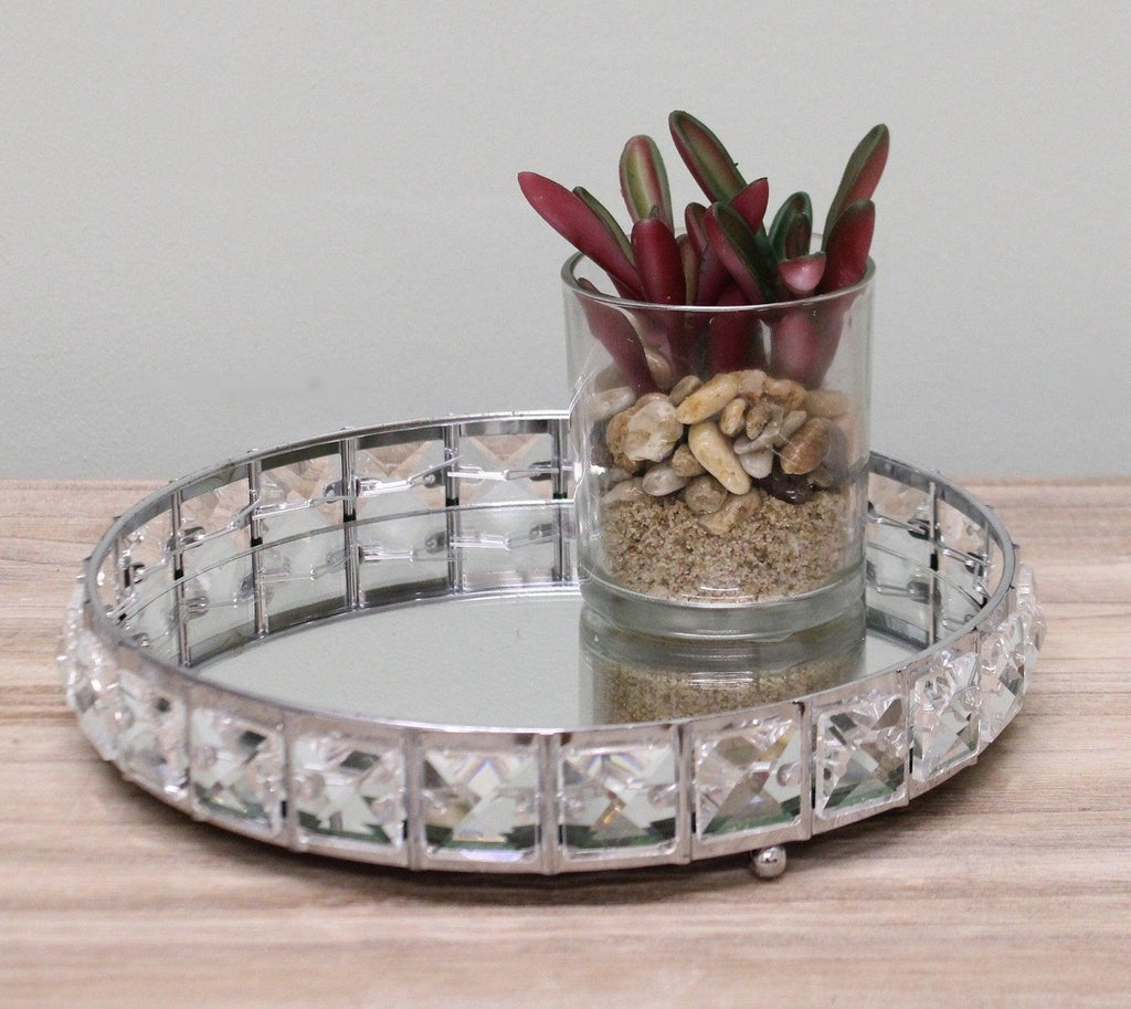 Small Mirrored Silver Tray With Bead Design, 21cm. - Shades 4 Seasons