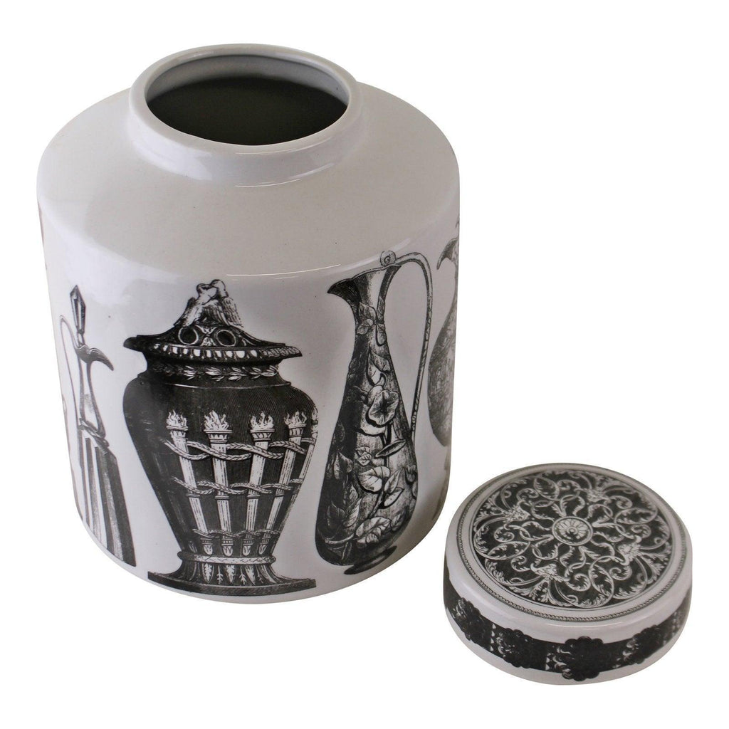 Small Round Grecian Style Porcelain Jar, Grecian Figures - Shades 4 Seasons