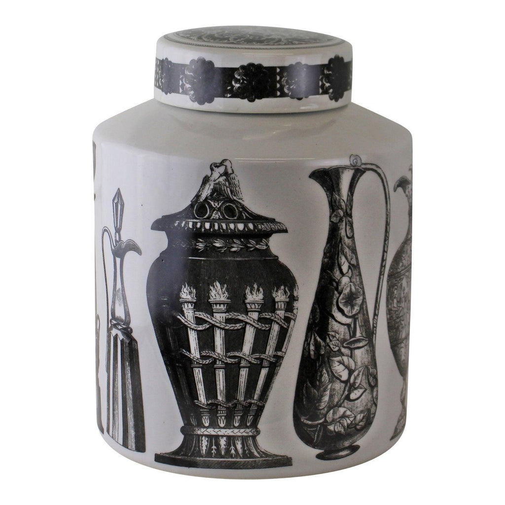 Small Round Grecian Style Porcelain Jar, Grecian Figures - Shades 4 Seasons