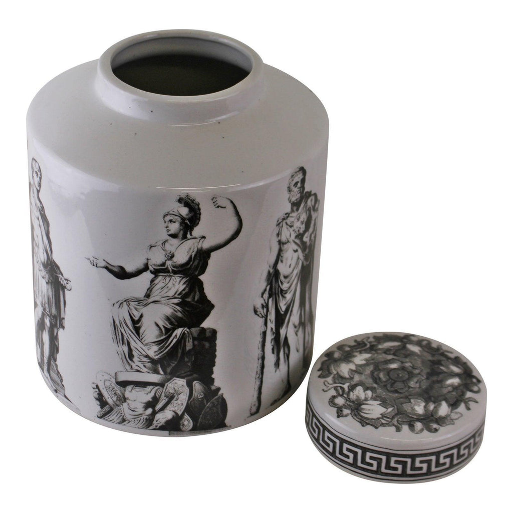 Small Round Grecian Style Porcelain Jar, Grecian Pottery - Shades 4 Seasons