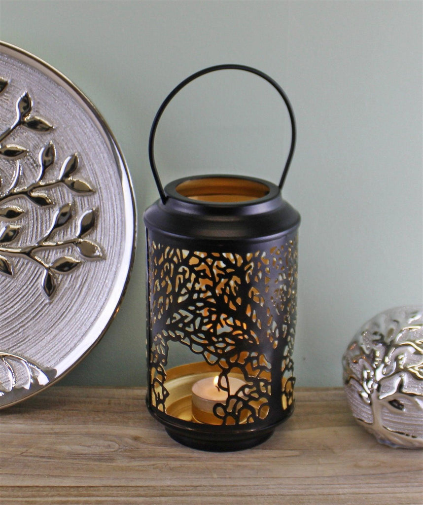 Small Tree Of Life Cutout Design Black Candle Lantern - Shades 4 Seasons