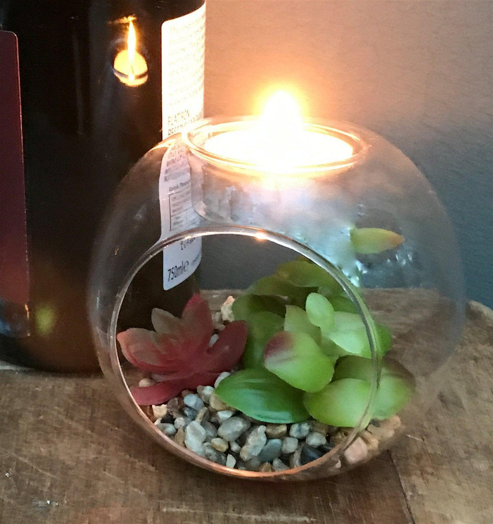 Succulent In Glass Terrarium with TeaLight Holder - Shades 4 Seasons