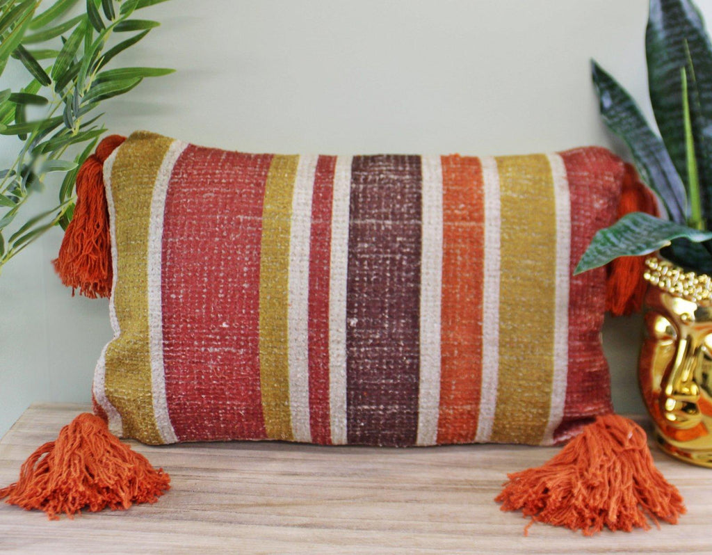 Tasseled Kasbah Design Scatter Cushion, Striped Pattern - Shades 4 Seasons