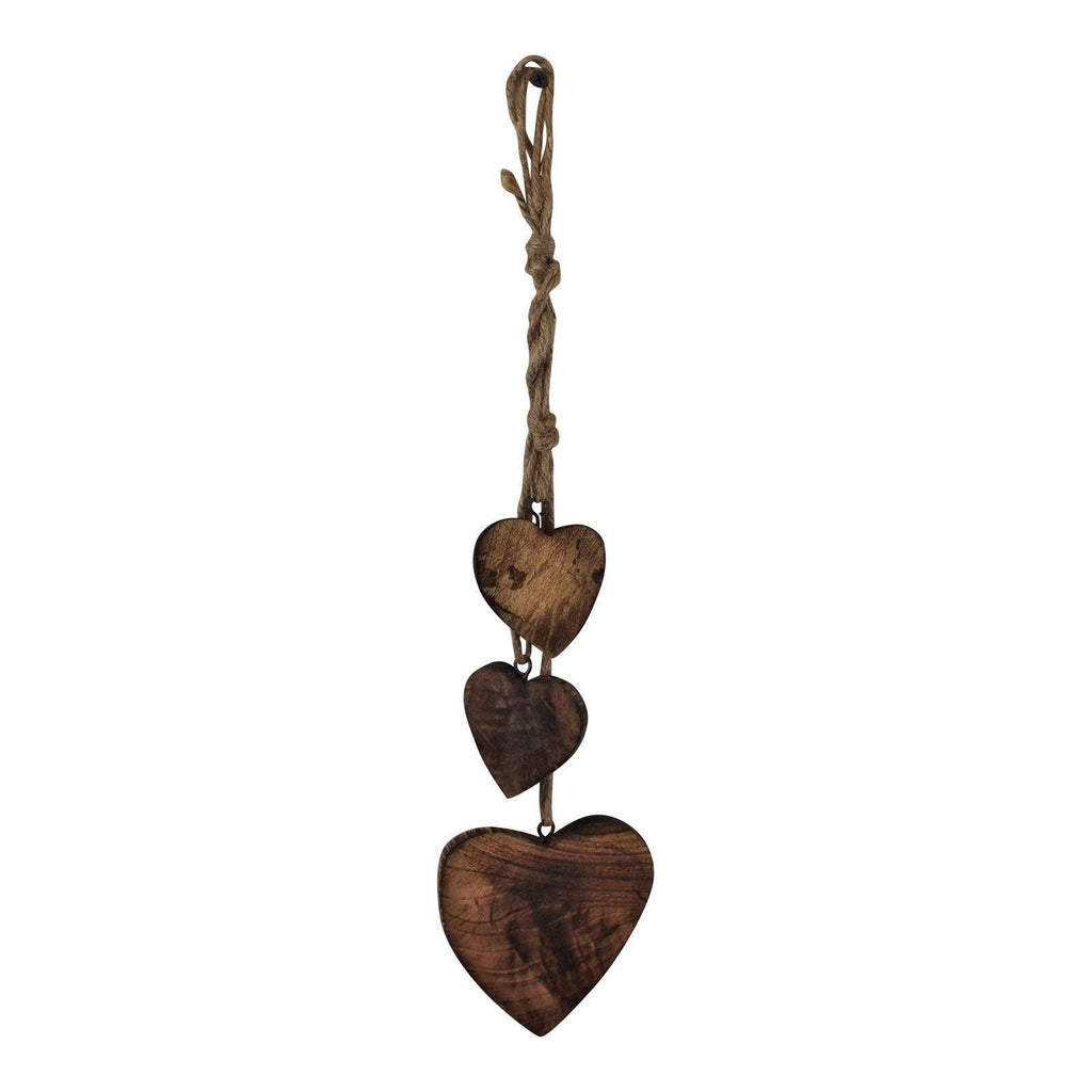 Three Hanging Wooden Heart Decoration, Dark Wood - Shades 4 Seasons