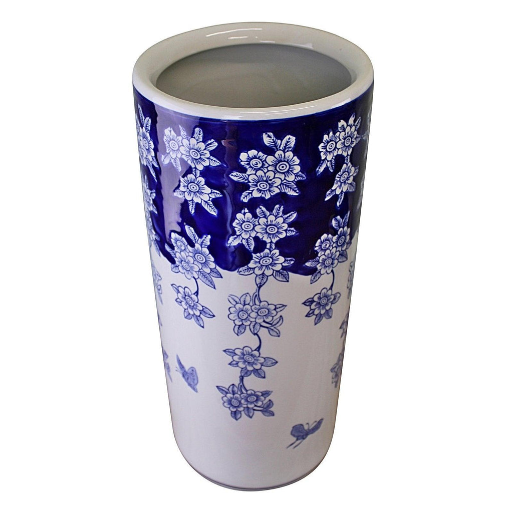 Umbrella Stand, Vintage Blue & White Flowers and Butterfly Design - Shades 4 Seasons