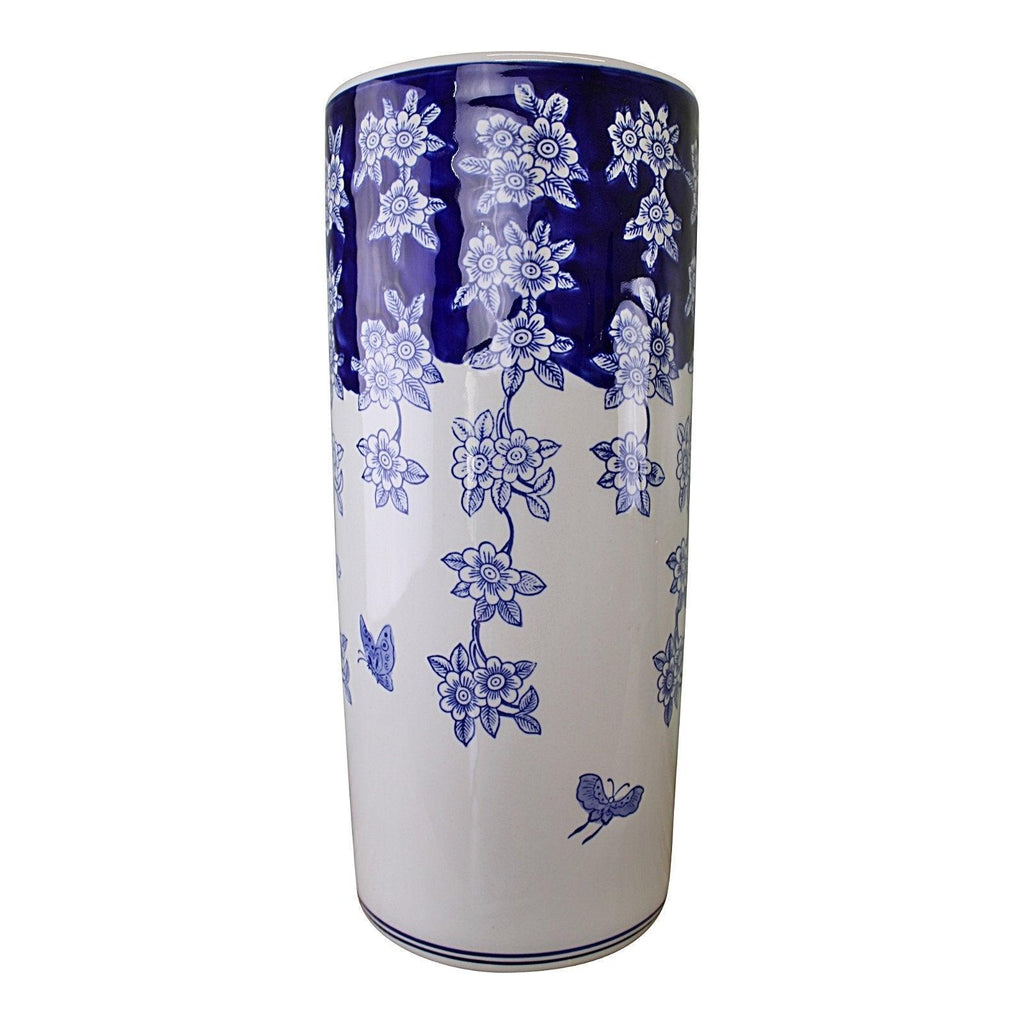 Umbrella Stand, Vintage Blue & White Flowers and Butterfly Design - Shades 4 Seasons