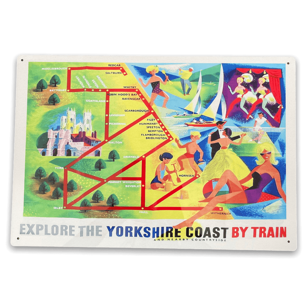 Vintage Metal Sign - British Railways Retro Advertising, Explore The Yorkshire Coast - Shades 4 Seasons